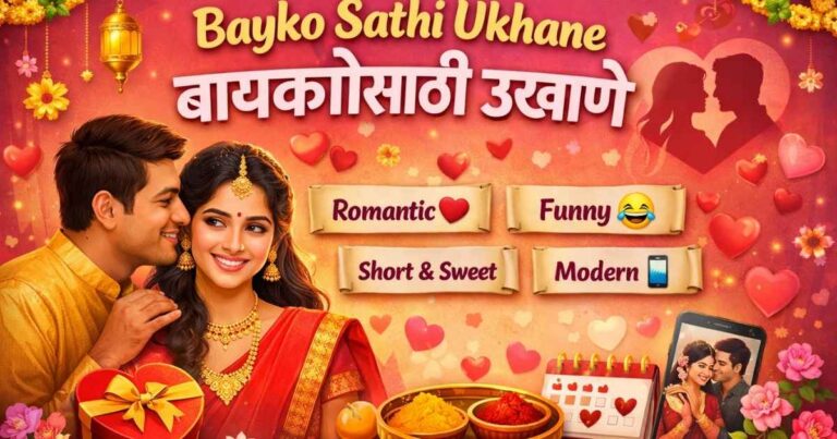 Bayko Sathi Ukhane Marathi romantic ukhane for wife with couple illustration