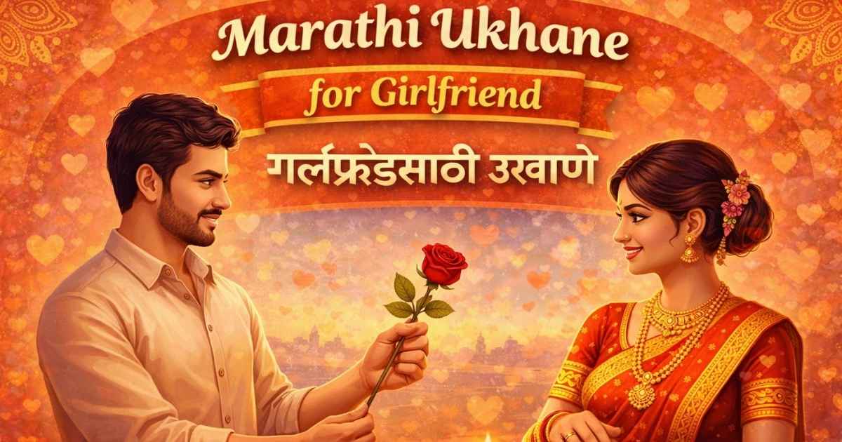 Marathi Ukhane for Girlfriend illustration showing a romantic couple with a rose, representing love-themed Marathi ukhane for girlfriend.