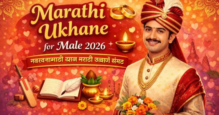 Marathi Ukhane for Male 2026 featured image with traditional Marathi groom and wedding theme