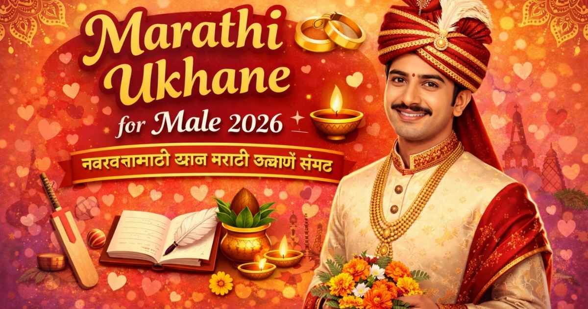 Marathi Ukhane for Male 2026 featured image with traditional Marathi groom and wedding theme