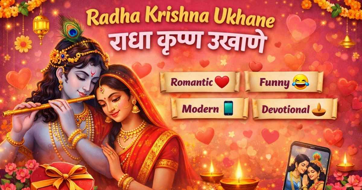 Radha Krishna Ukhane Marathi romantic and devotional ukhane with Radha Krishna illustration