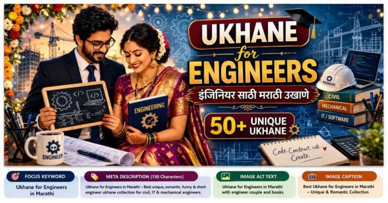 Ukhane for Engineers in Marathi with engineer couple, civil, mechanical and IT themed Marathi ukhane design