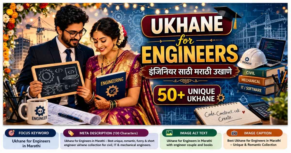 Ukhane for Engineers in Marathi with engineer couple, civil, mechanical and IT themed Marathi ukhane design