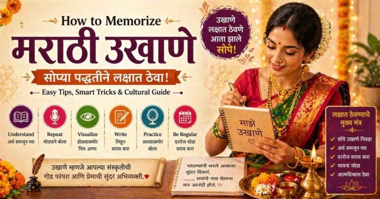 How to memorize Marathi Ukhane easily with simple tips and traditional Maharashtrian cultural illustration