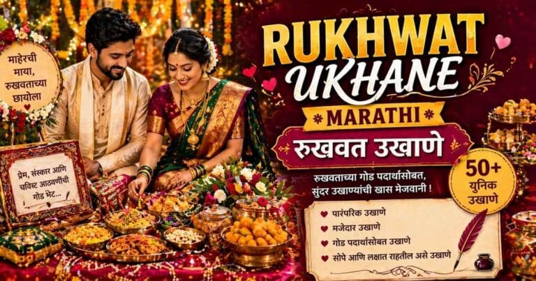 Rukhwat Ukhane in Marathi with traditional wedding sweets and decorated rukhwat setup